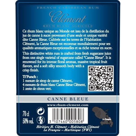 Rhum Clément Blanc - Canne Bleue Bar 50° 70cl