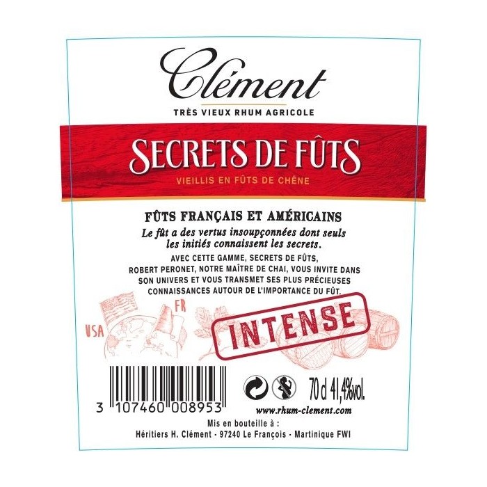 Rhum Clément Vieux Secrets de fûts - Intense 41,4° 70cl